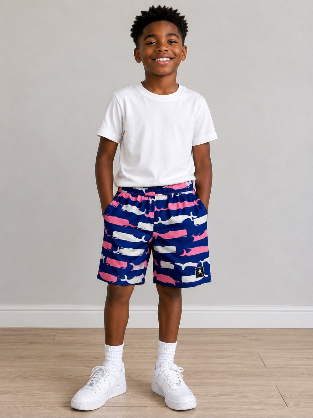 Lacrosse Unlimited Youth Large Whale Print Athletic Shorts Pink Navy